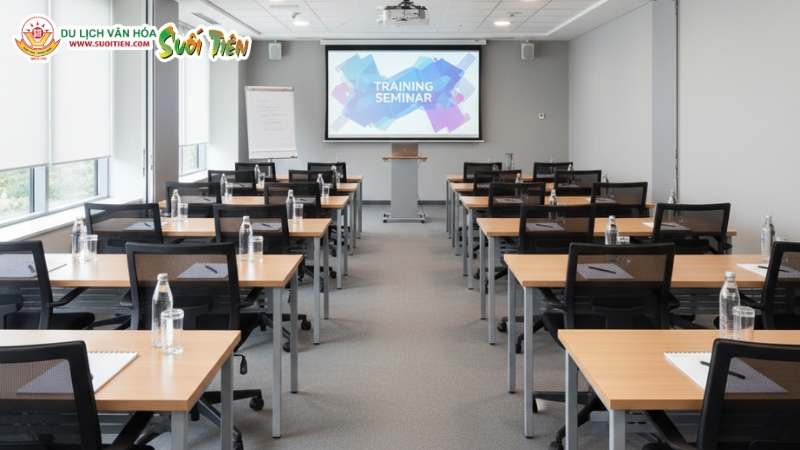 Kiểu setup phòng họp theo Lớp học (Classroom) giúp truyền tải thông tin dễ dàng và hiệu quả hơn