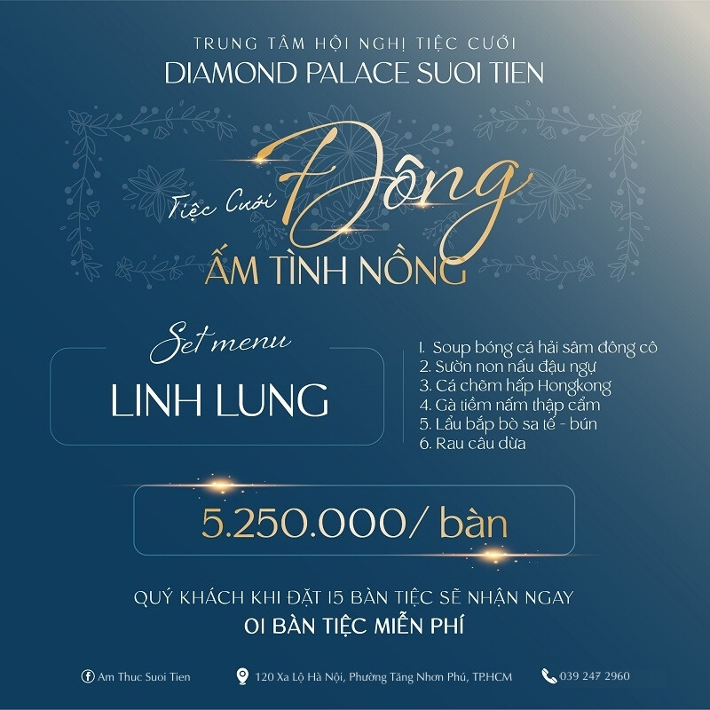 Bữa tiệc "Đông Ấm Tình Nồng" cùng set menu "Đông Vĩ" là lựa chọn hoàn hảo cho ngày hạnh phúc của bạn