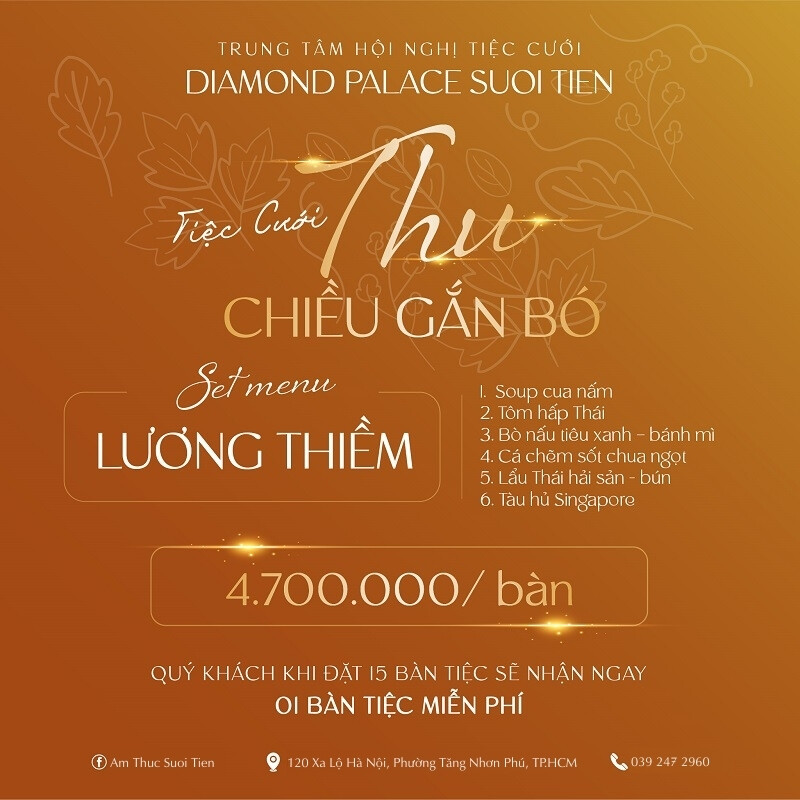 Set menu cưới "Lương Thiềm" tại Diamond Palace Suối Tiên, nơi hạnh phúc và ẩm thực giao thoa