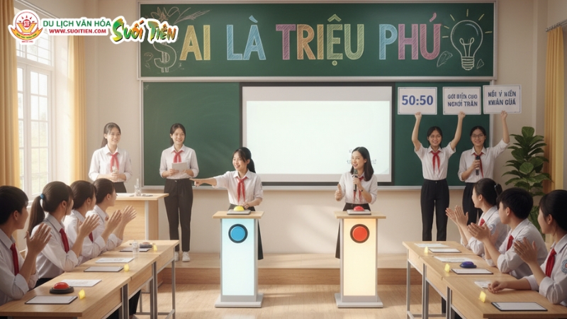 Trò chơi team building trong lớp học Ai là triệu phú giúp kích thích khả năng tư duy nhanh nhạy (Nguồn: Sưu Tầm)
