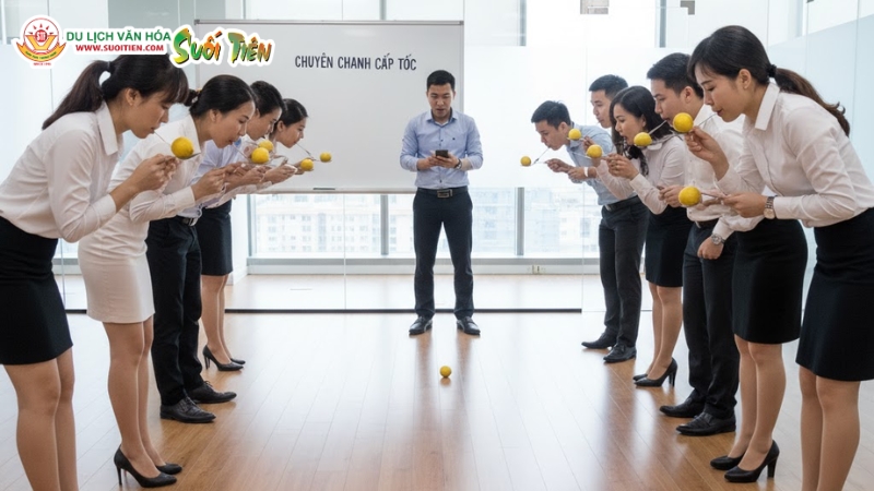 Giữ thăng bằng v&agrave; phối hợp tại c&aacute;c tr&ograve; chơi team building trong nh&agrave;