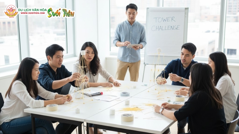 X&acirc;y th&aacute;p m&igrave; ống trong tr&ograve; chơi mini game team building